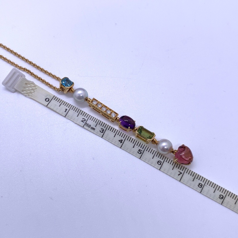 Bvlgari 寶格麗BVLGARI彩寶黃金鑲鑽彩寶項鍊 吊墜長7cm左右 盒子-6