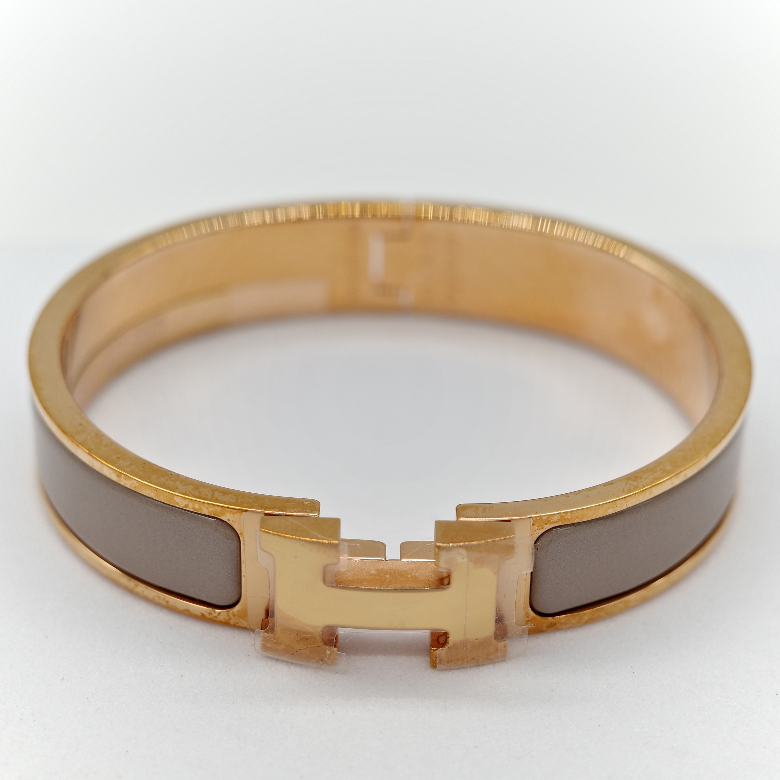 Hermès 愛馬仕 H 釦 奶茶色 琺瑯 手鐲-1