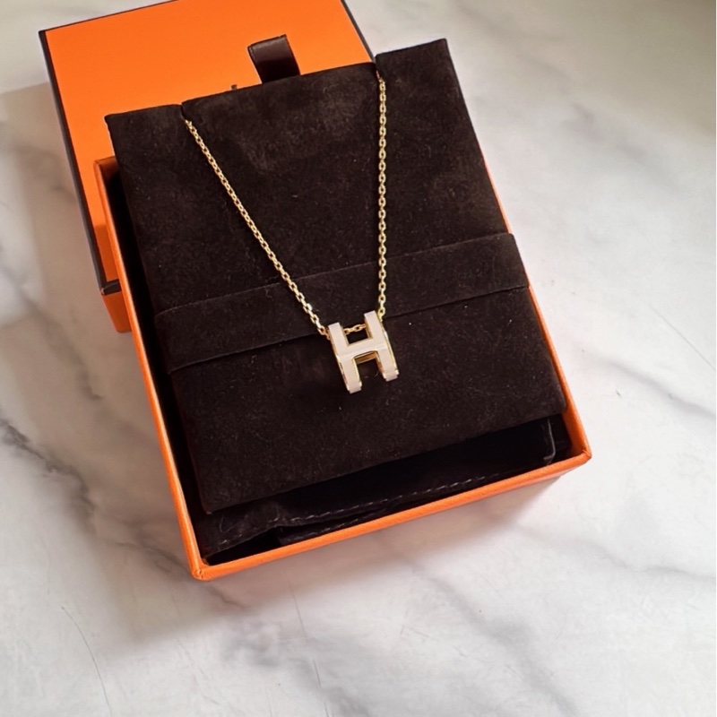 Hermes 愛馬仕 大H pop 項鏈/H項鏈/奶茶色金色/全新閒置美品-0