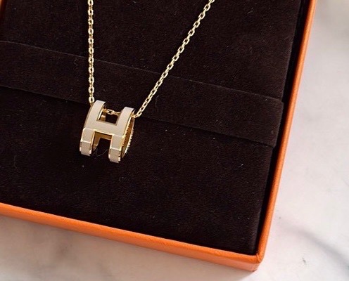 Hermes 愛馬仕 大H pop 項鏈/H項鏈/奶茶色金色/全新閒置美品-5