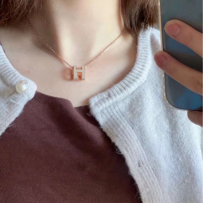 Hermes 愛馬仕 大H pop 項鏈/H項鏈/奶茶色金色/全新閒置美品-6