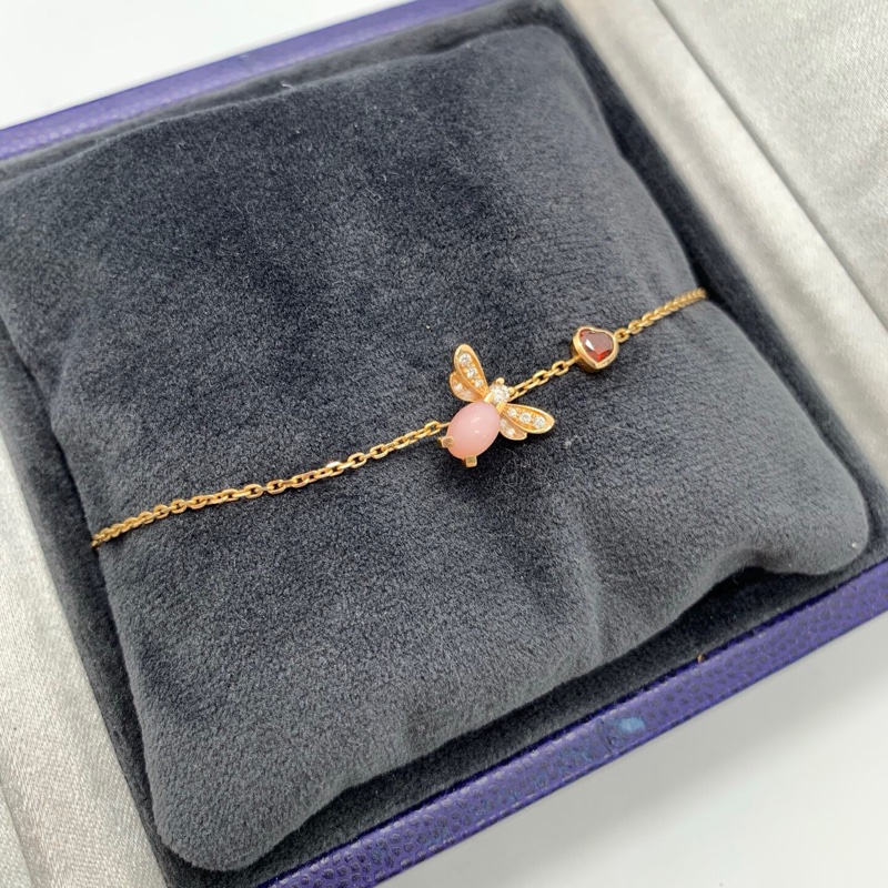 CHAUMET/尚美小蜜蜂愛心鑲鑽彩寶手鍊 18k玫瑰金 總長17cm左右 盒子-1