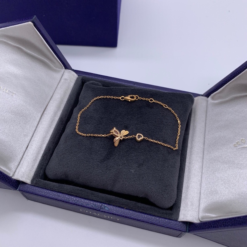 CHAUMET/尚美小蜜蜂愛心鑲鑽彩寶手鍊 18k玫瑰金 總長17cm左右 盒子-3