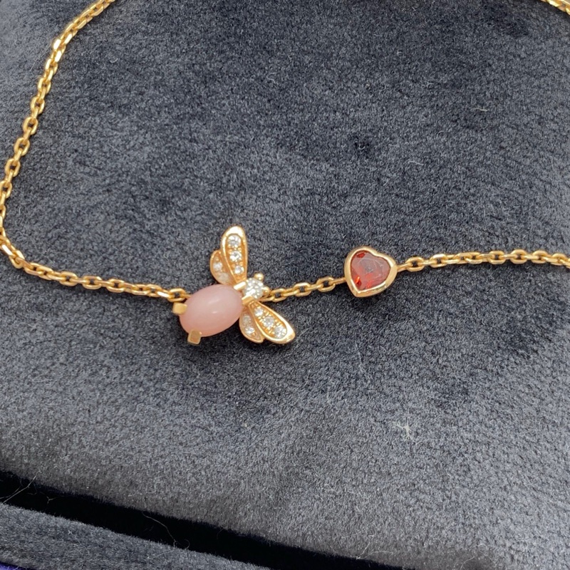 CHAUMET/尚美小蜜蜂愛心鑲鑽彩寶手鍊 18k玫瑰金 總長17cm左右 盒子-4