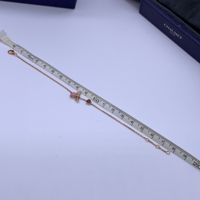 CHAUMET/尚美小蜜蜂愛心鑲鑽彩寶手鍊 18k玫瑰金 總長17cm左右 盒子-5