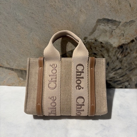 Chloe深奶茶帆布拼牛皮Woody側背包