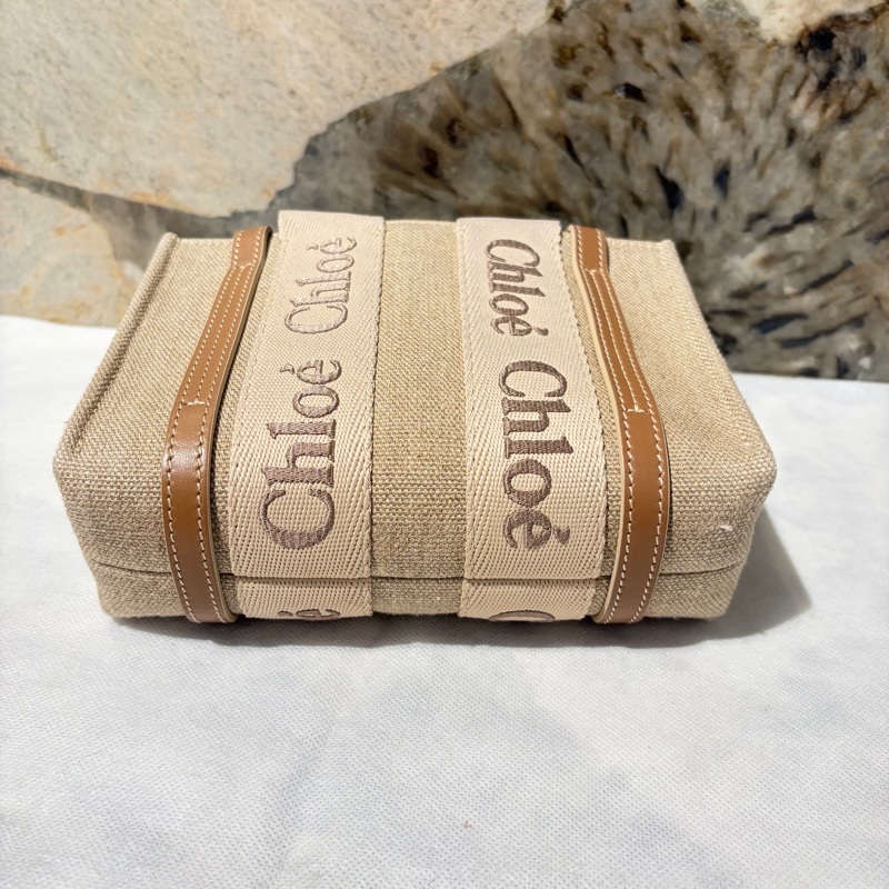 Chloe深奶茶帆布拼牛皮Woody側背包-1