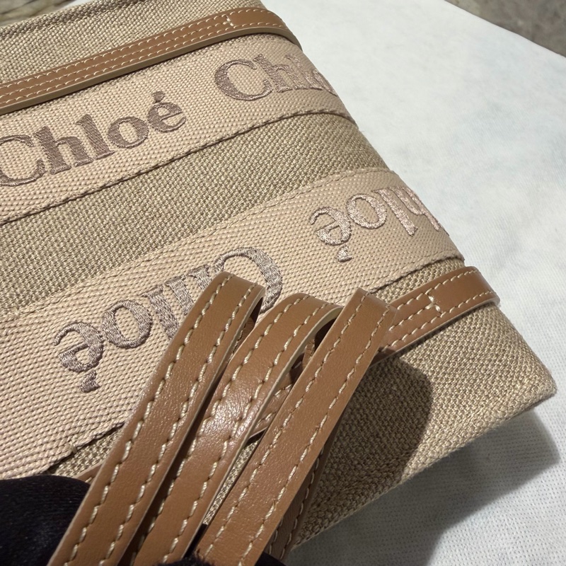 Chloe深奶茶帆布拼牛皮Woody側背包-8