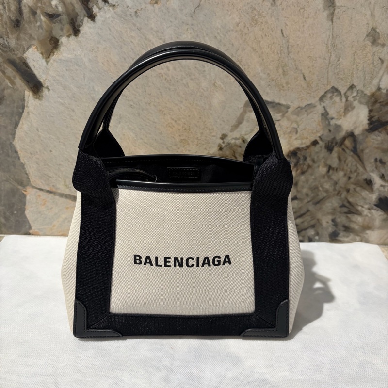 Balenciaga 黑邊白帆布托特包-0