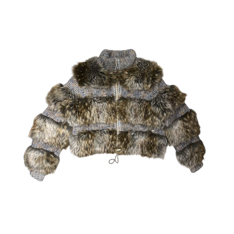 CHANEL 香奈兒 2018 秋冬系列仿皮草拼接粗花呢夾克 大地色系 SIZE 36 金釦-6