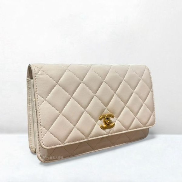 B6248-Chanel 白菱格羊皮霧金釦金球WOC/AP1450-2