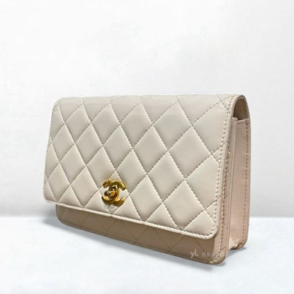 B6248-Chanel 白菱格羊皮霧金釦金球WOC/AP1450-3