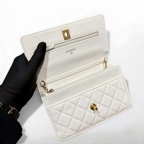 B6248-Chanel 白菱格羊皮霧金釦金球WOC/AP1450-7