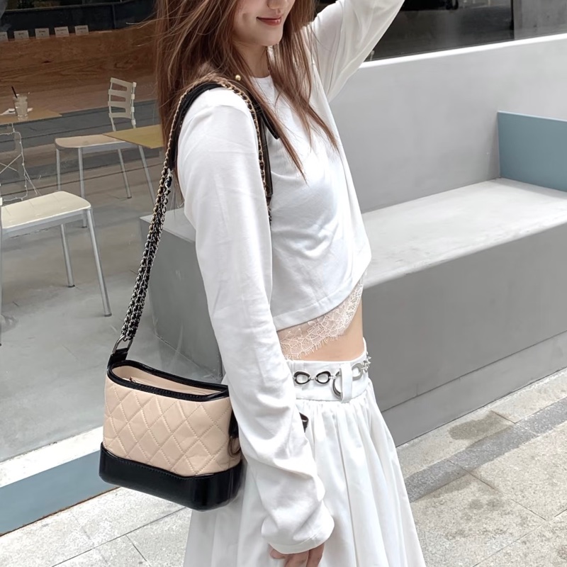 CHANEL香奈兒米色流浪包小號鏈條包🈶高雄漢神維修單🈶保卡-2