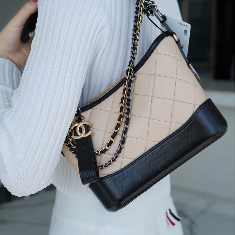 CHANEL香奈兒米色流浪包小號鏈條包🈶高雄漢神維修單🈶保卡-26