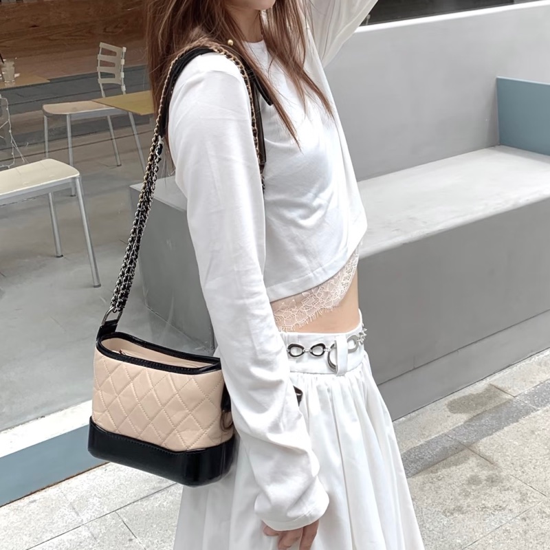 CHANEL香奈兒米色流浪包小號鏈條包🈶高雄漢神維修單🈶保卡-32