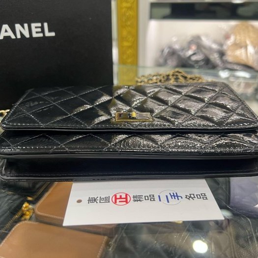 東區正精品㊣CHANEL 2.55 WOC 香奈兒黑色漆皮金鍊方扣肩背包晚宴包斜背包 RZ6438-5