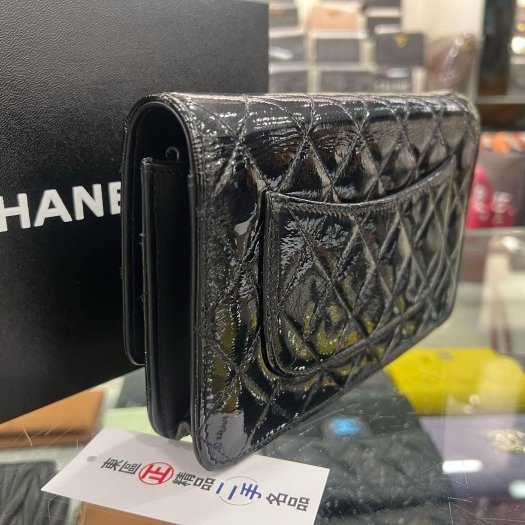 東區正精品㊣CHANEL 2.55 WOC 香奈兒黑色漆皮金鍊方扣肩背包晚宴包斜背包 RZ6438-7