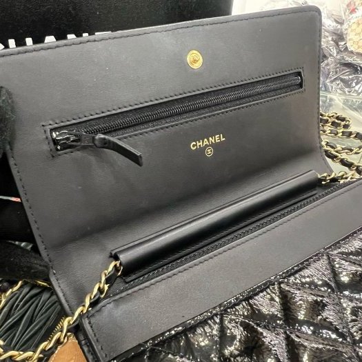 東區正精品㊣CHANEL 2.55 WOC 香奈兒黑色漆皮金鍊方扣肩背包晚宴包斜背包 RZ6438-10