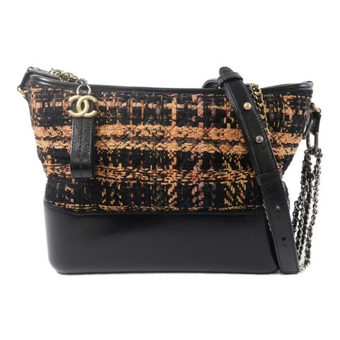 CHANEL Tweed/牛皮皮革Gabrielle Medium鏈帶肩背袋