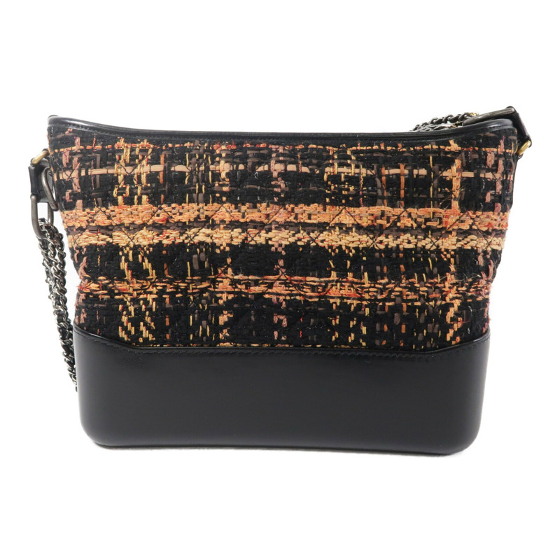 CHANEL Tweed/牛皮皮革Gabrielle Medium鏈帶肩背袋-1