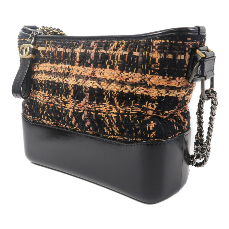 CHANEL Tweed/牛皮皮革Gabrielle Medium鏈帶肩背袋-2