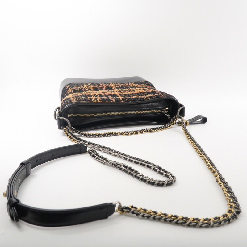 CHANEL Tweed/牛皮皮革Gabrielle Medium鏈帶肩背袋-7