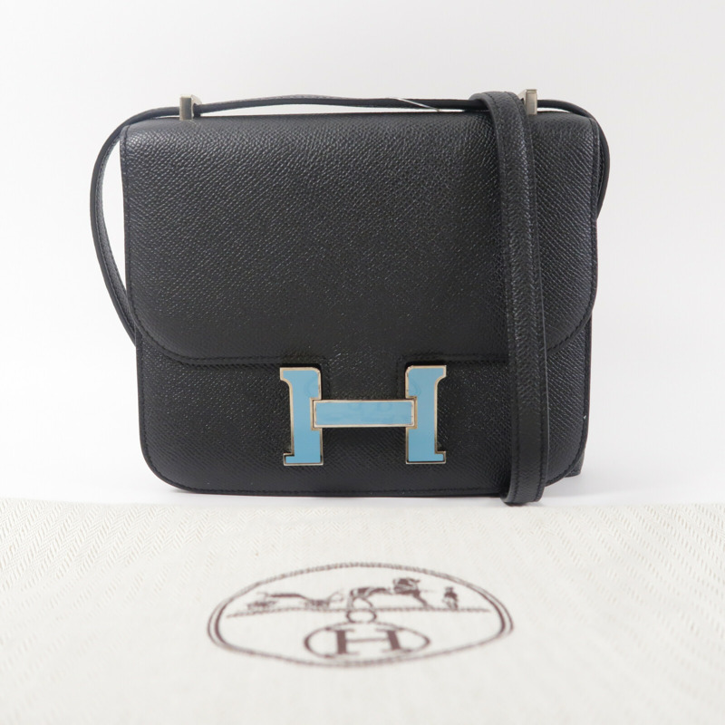 HERMES Epsom皮革Constance Mini肩背袋Noir-9