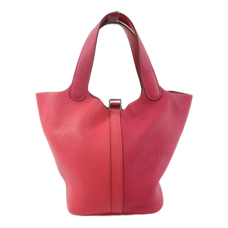 HERMES Clemence皮革Picotin PM手挽袋Rose Extreme-1