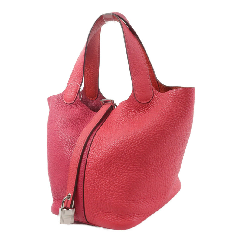 HERMES Clemence皮革Picotin PM手挽袋Rose Extreme-2