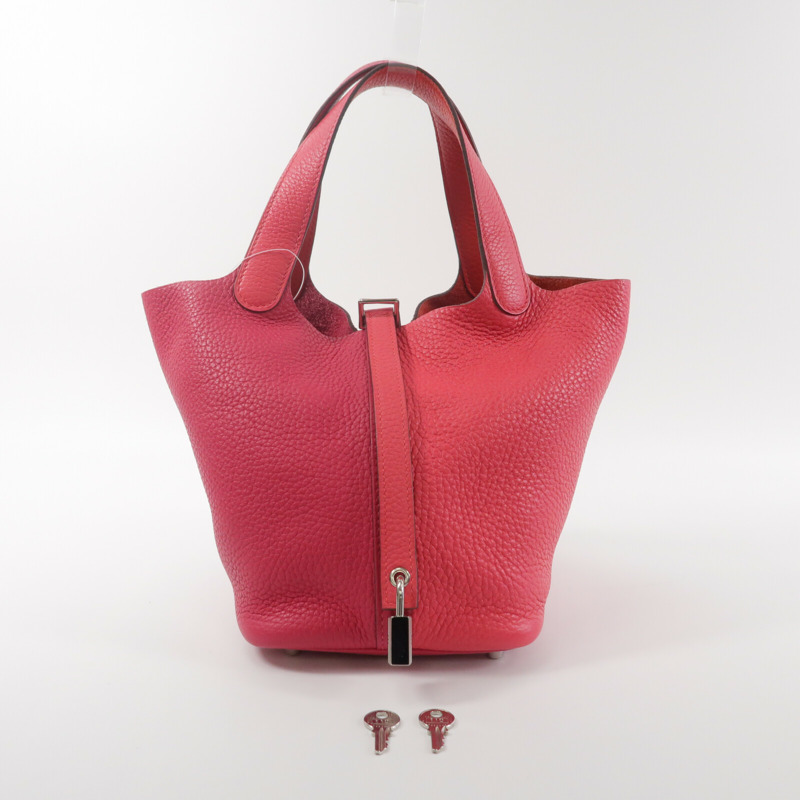 HERMES Clemence皮革Picotin PM手挽袋Rose Extreme-8