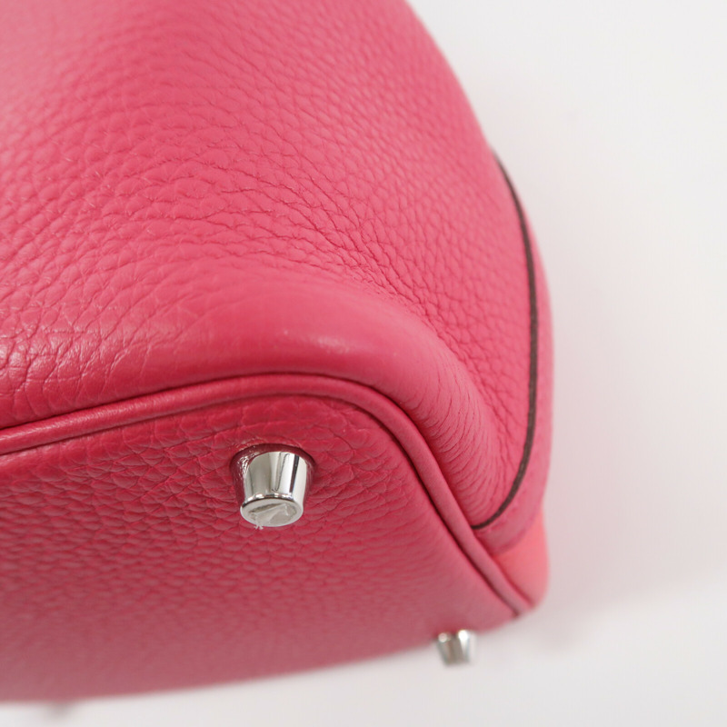 HERMES Clemence皮革Picotin PM手挽袋Rose Extreme-10