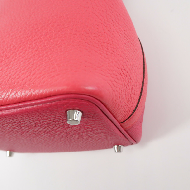 HERMES Clemence皮革Picotin PM手挽袋Rose Extreme-12