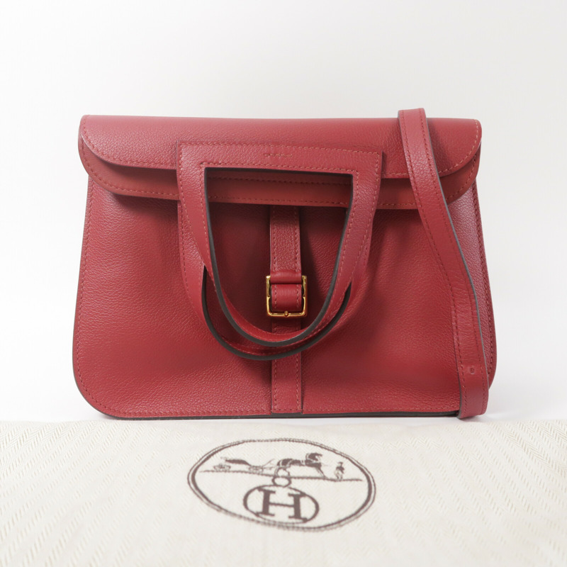 HERMES Evercolor皮革Halzan 25手挽肩背兩用袋Rough Grenal-8