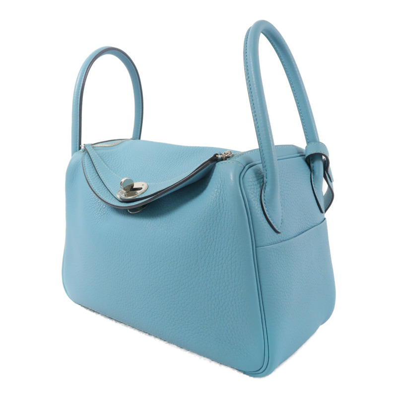 HERMES Clemence皮革Lindy 26手挽肩背兩用袋Bleu Atoll-2