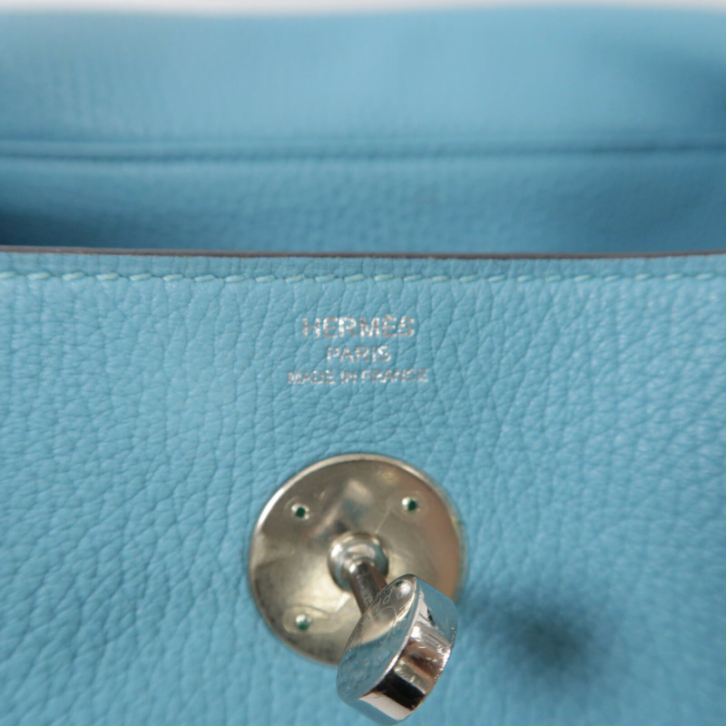 HERMES Clemence皮革Lindy 26手挽肩背兩用袋Bleu Atoll-5