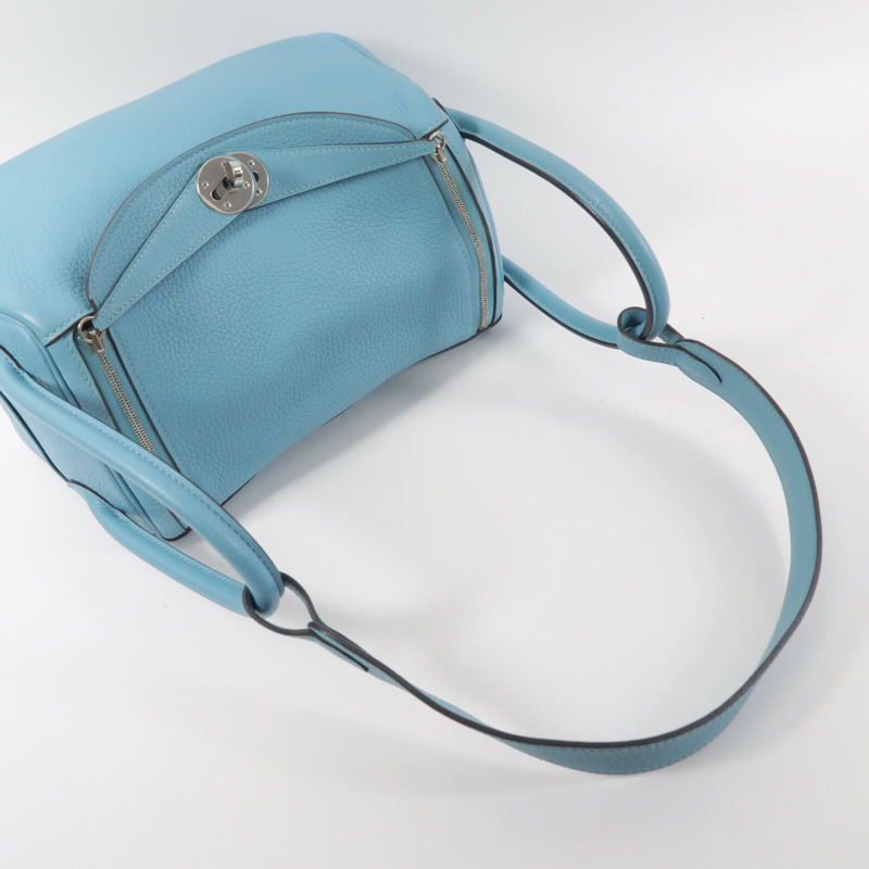 HERMES Clemence皮革Lindy 26手挽肩背兩用袋Bleu Atoll-8
