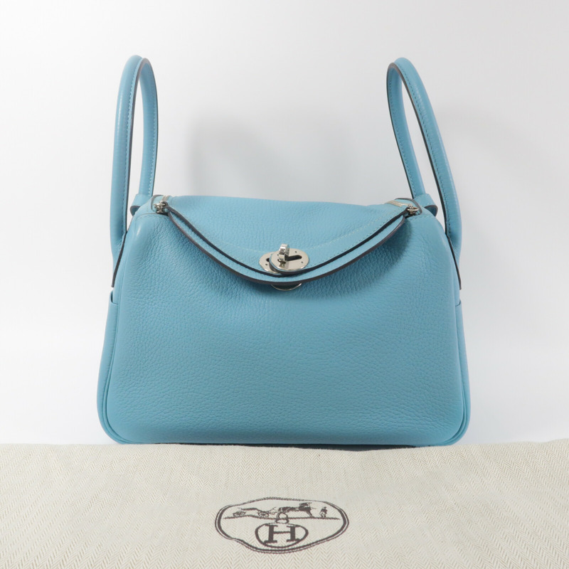 HERMES Clemence皮革Lindy 26手挽肩背兩用袋Bleu Atoll-9