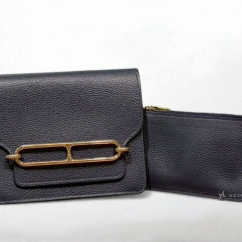 A12932-HERMES 午夜藍evercolor牛皮豬鼻子卡片夾腰包
