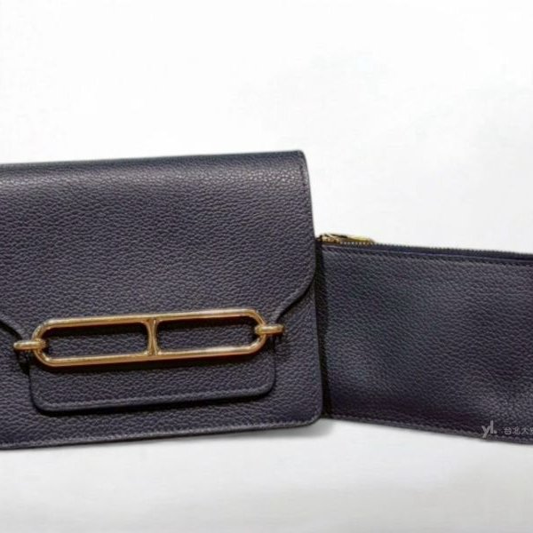 A12932-HERMES 午夜藍evercolor牛皮豬鼻子卡片夾腰包-0