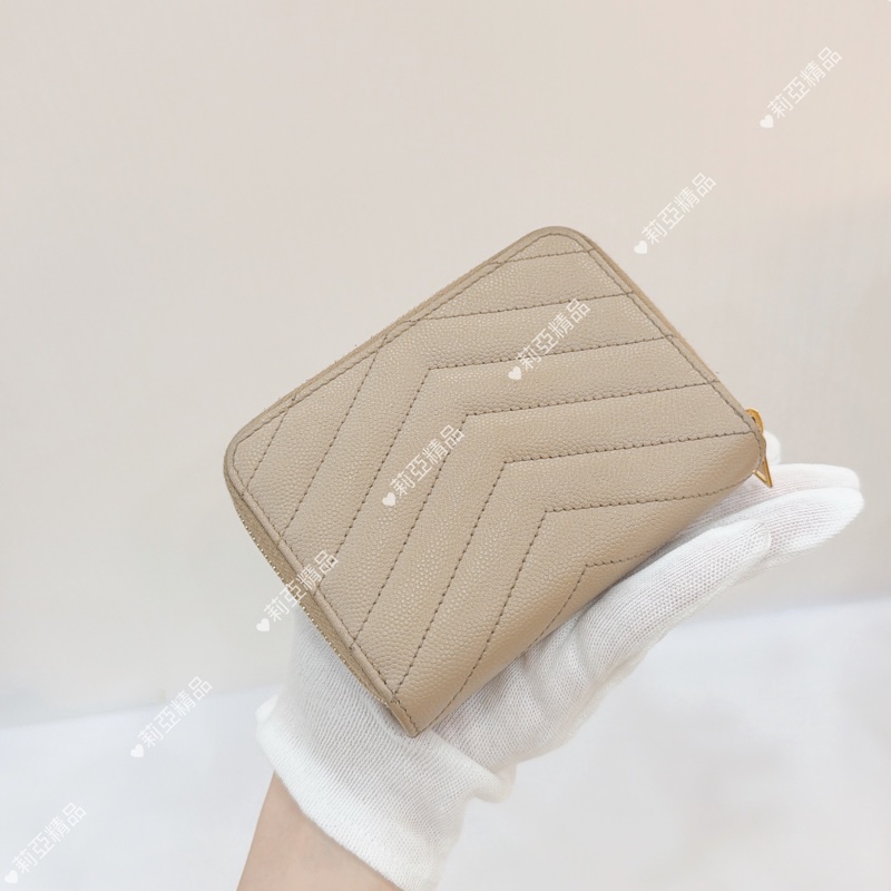 莉亞精品♡ Ysl 奶茶金短夾 二手美品-2