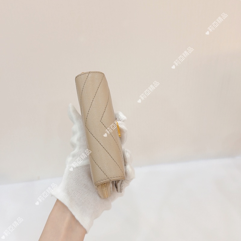 莉亞精品♡ Ysl 奶茶金短夾 二手美品-6