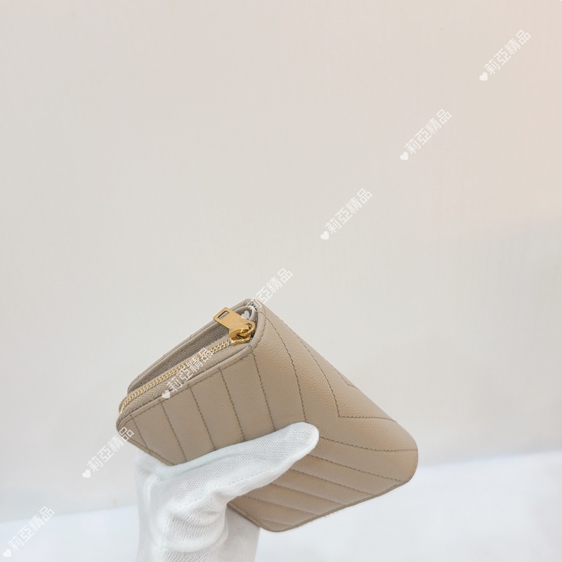 莉亞精品♡ Ysl 奶茶金短夾 二手美品-7