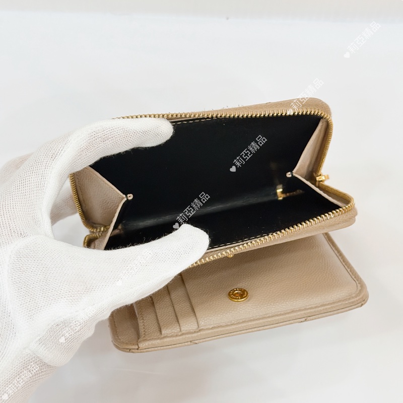 莉亞精品♡ Ysl 奶茶金短夾 二手美品-12