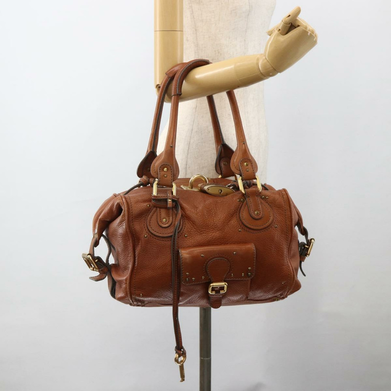 【日本直送】Chloe Paddington 手提包 皮革 棕色 金 銀色 正品 YKZ912A-23