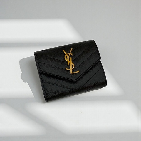 莉亞精品♡Ysl 黑金三折短夾 近新美品