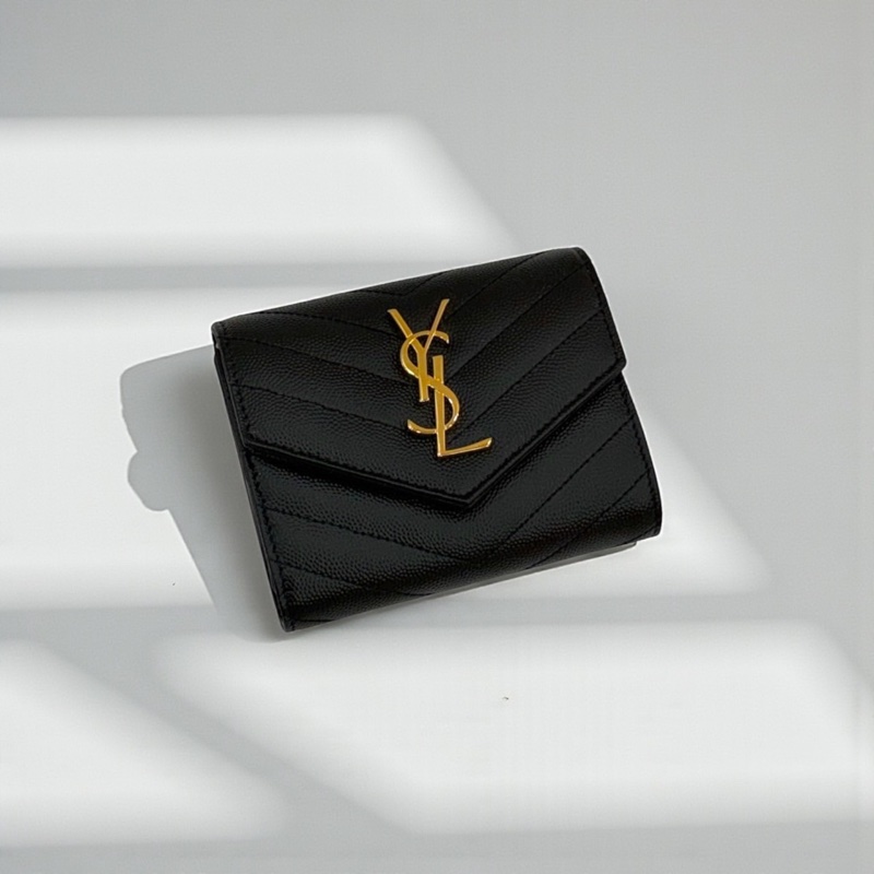 莉亞精品♡Ysl 黑金三折短夾 近新美品-0
