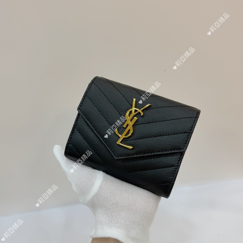 莉亞精品♡Ysl 黑金三折短夾 近新美品-1