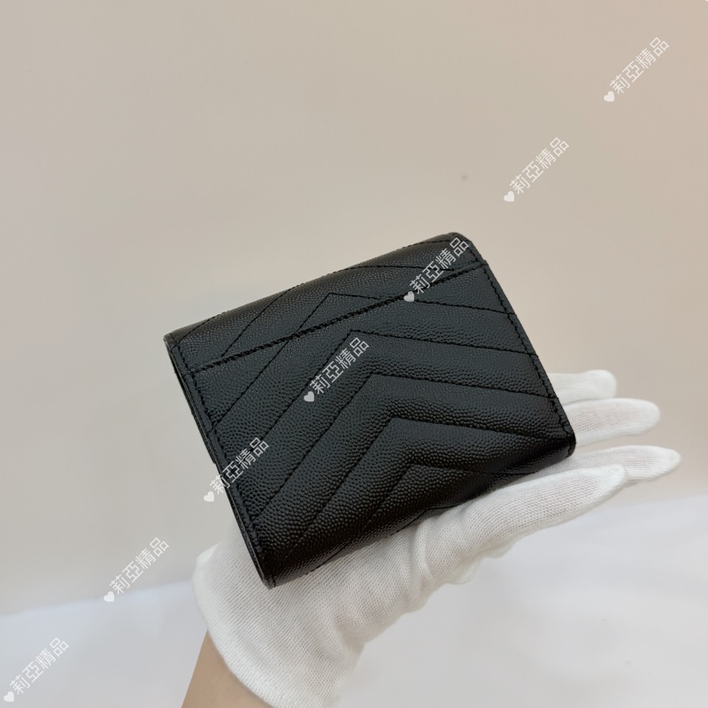 莉亞精品♡Ysl 黑金三折短夾 近新美品-2