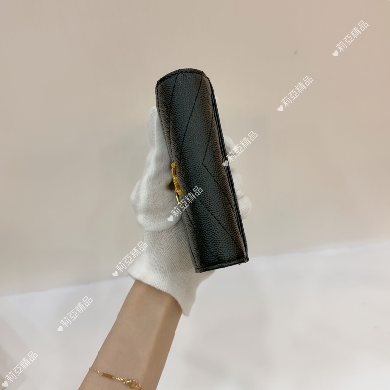 莉亞精品♡Ysl 黑金三折短夾 近新美品-5